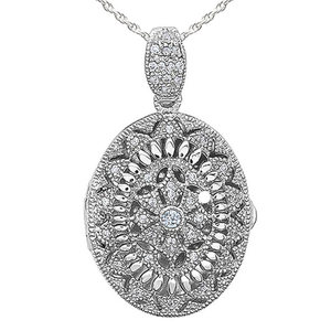 Sterling Silver Cubic Zirconia  CZ  Oval Photo Locket