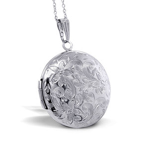 Round Floral Photo Locket with 18  Chain