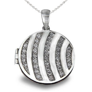 Sterling Silver Cubic Zirconia Round Photo Locket