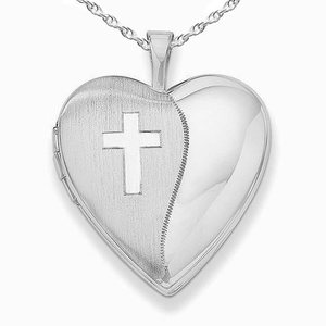 Sterling Silver Cross Heart Photo Locket