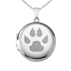 Sterling Silver Cat Paw Print Round Photo Locket