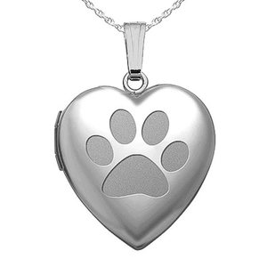 Sterling Silver Dog Paw Print Heart Photo Locket