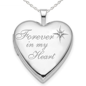 Sterling Silver Diamond Forever In My Heart Heart Photo Locket