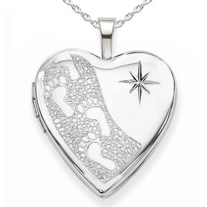 Sterling Silver Footprints with Starburst Heart Photo Locket