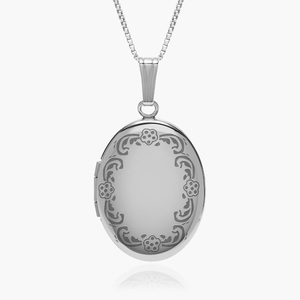 Sterling Silver Floral Oval Photo Locket