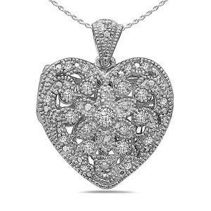 Sterling Silver Cubic Zirconia Pave Heart Photo Locket