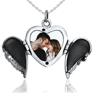 Sterling Silver Angel Wing Heart Photo Locket