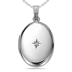 Sterling Silver Diamond Oval Photo Locket