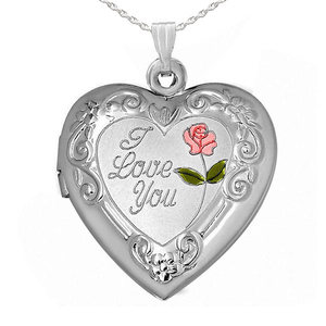 Sterling Silver  I Love You  Heart Photo Locket