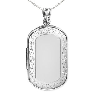 Sterling Silver Floral Border Dog Tag Photo Locket