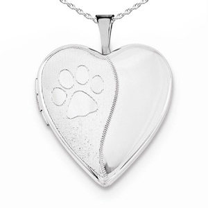 Sterling Silver Paw Print Heart Photo Locket