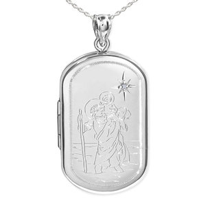 Sterling Silver Saint Christopher Dog Tag Photo Locket