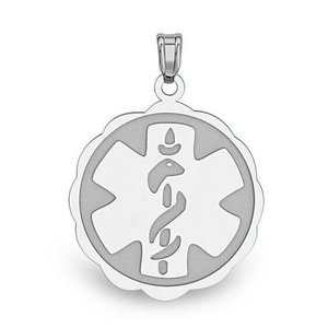 14K White Gold Medical ID Round Charm or Pendant