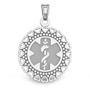 14k White Gold Medical ID Round Charm or Pendant