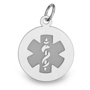 14k White Gold Medical ID Round Charm or Pendant