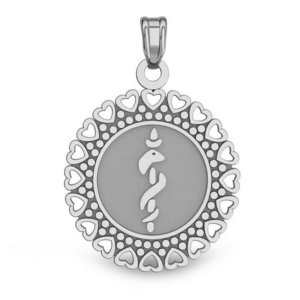 14k White Gold Medical ID Round Charm or Pendant