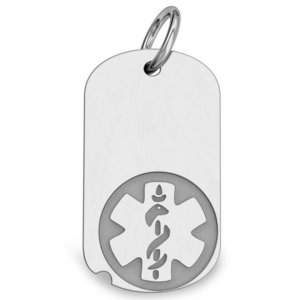 14k White Gold Medical ID Dog Tag Charm or Pendant