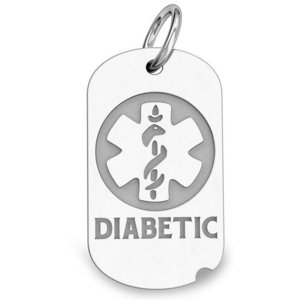 14k White Gold Diabetic Dog Tag Charm or Pendant