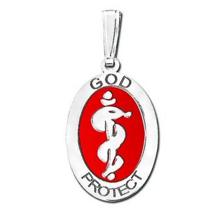 Sterling Silver Medical ID Oval Charm or Pendant with Red Enamel