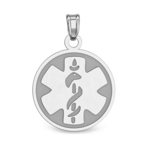 14k White Gold Medical ID Round Charm or Pendant