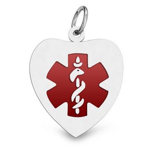 14K Yellow Gold Medical ID Heart Charm or Pendant with Red Enamel