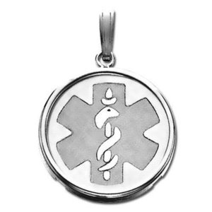 14k White Gold Medical ID Round Bezel Frame Charm or Pendant