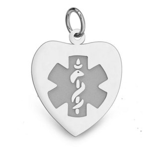 14K White Gold Medical ID Heart Charm or Pendant