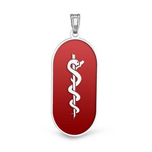 Sterling Silver Pill Shaped Medical ID Charm or Pendant with Red Enamel