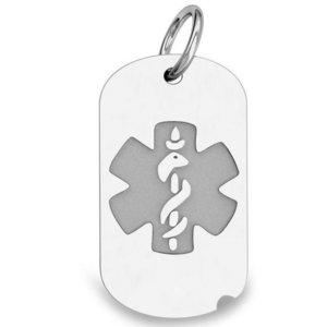 14k White Gold Medical ID Dog Tag Charm or Pendant