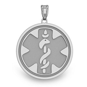 14k White Gold Medical ID Round Charm or Pendant