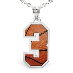 Basketball Color Enameled Single Number Pendant or Charm