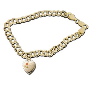 14K Yellow Gold Heart Shaped  I Love You  Locket Bracelet