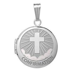 Sterling Silver Round  Picture Confirmation  Cross  Locket