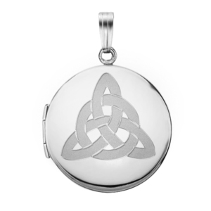 14k White Gold Round Celtic Trinity Locket