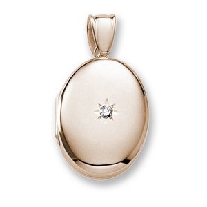 18k Premium Weight Yellow Gold Oval Locket w  5 pt  Diamond