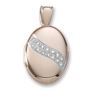 18k Premium Weight Yellow Gold w  Diamond Sash Oval Locket