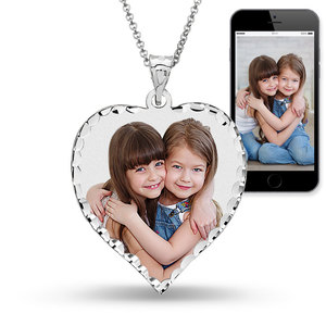 Heart Photo Pendant with Diamond Cut Edge W  18 Inch Chain