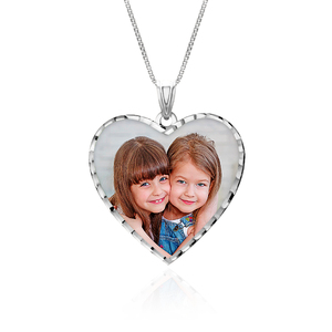 Modern Heart Photo Pendant with Diamond Cut Edge