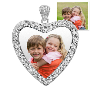 Sterling Silver   CZ Premium Heart  Photo Pendant