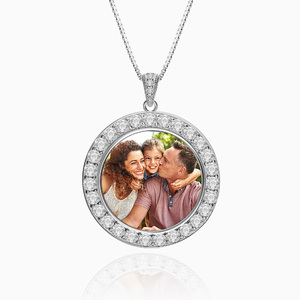 Sterling Silver   CZ Premium Round Photo Pendant