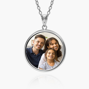 Round Bezel Frame Photo Engraved Pendant