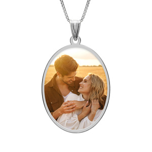 Oval w  Bezel Frame Photo Engraved Pendant