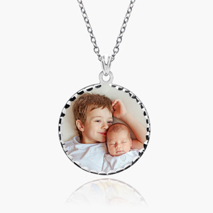 Round w  Diamond Cut Edge Photo Engraved Pendant