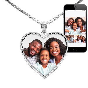 Modern Heart Photo Pendant with Diamond Cut Edge