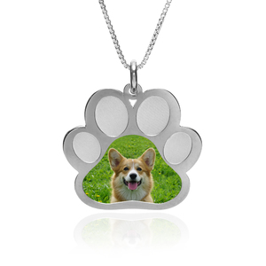 Stainless Steel Photo Engraved Paw Print Pendant with Chain