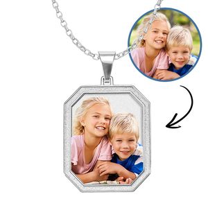 Beveled Border Photo Engraved Rectangle Necklace