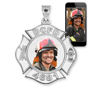 Fire Fighter Badge Photo Pendant Picture Charm with Name and Number