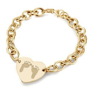 14k Yellow Gold Custom Footprint Heart Bracelet