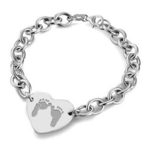 Sterling Silver Custom Footprint Heart Bracelet