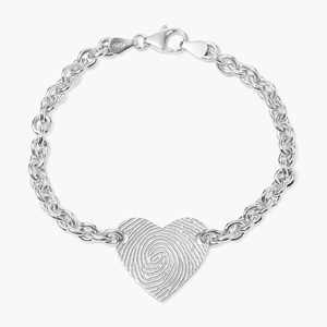 Sterling Silver Custom Fingerprint Heart Bracelet